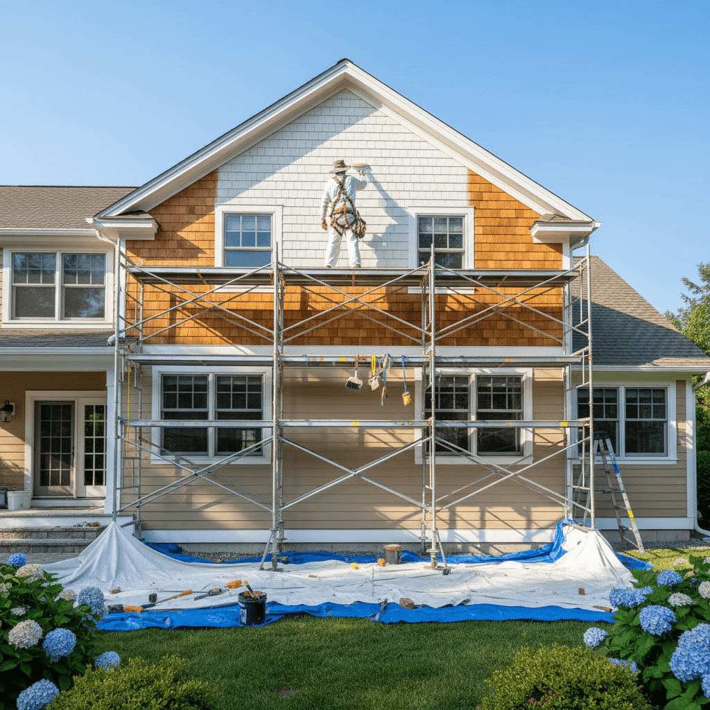 Exterior house painting on residential home