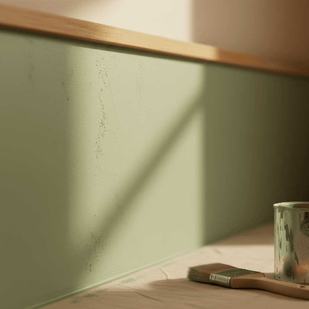 Interior wall freshly painted in sage green with quality finish