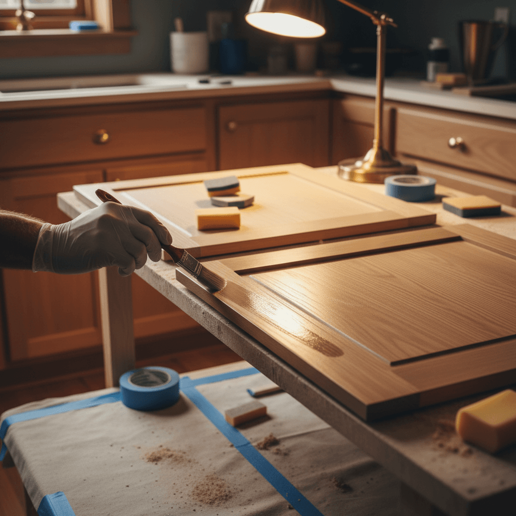 Cabinet refinishing detail work