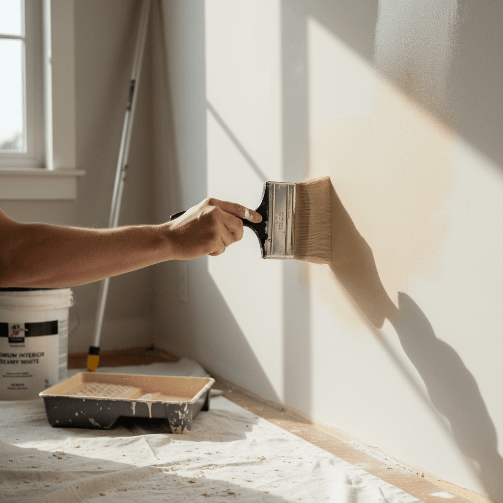 Interior painting application on residential wall