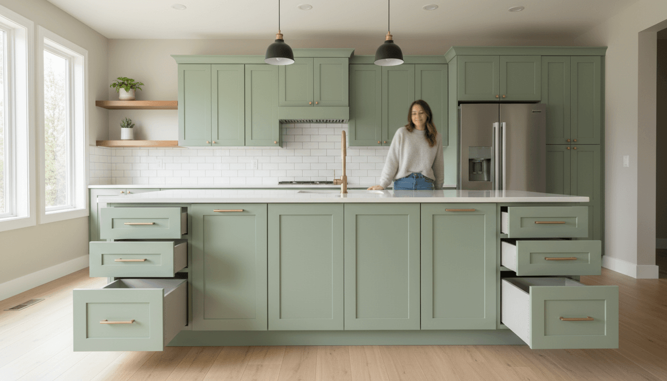 Refinished kitchen cabinets showing transformation